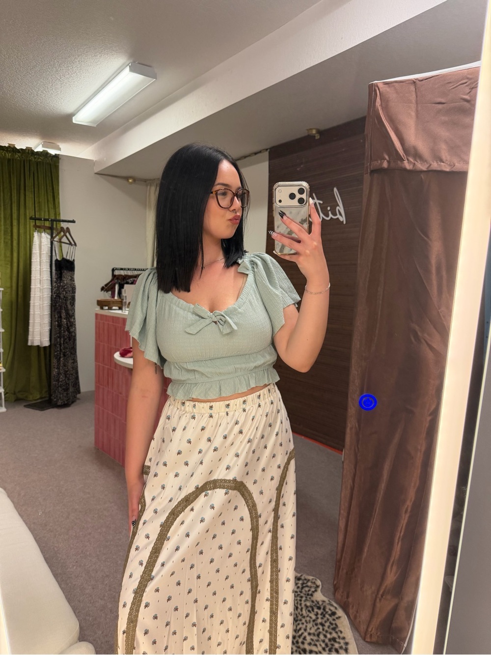Joyfolie Cream Maxi Skirt with Gold Sequin Arch Detail